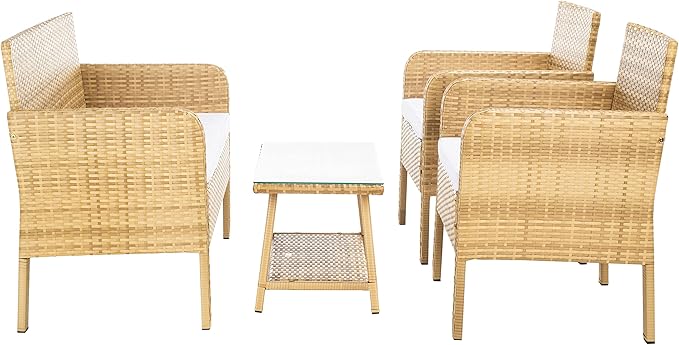 SAFAVIEH Outdoor Collection Aboka Natural/White Cushion 4-Piece Conversation Patio Set PAT7505D