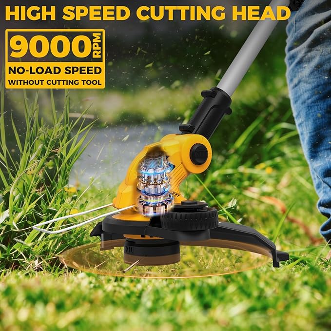 SHOHO 3 in 1 Cordless String Trimmer, Lawn Edger with 8 Spare Spools, 12" Battery-Powered Automatic Feed Trimmer (No Battery), Compatible with Dewalt 20V Battery, Foldable Trimmer for Garden, Lawn