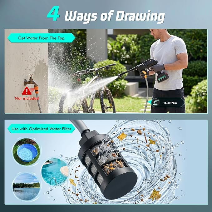 Cordless Portable Washer, 1180 PSI Battery Operated Washer with 6-in-1 Nozzle, Battery, 16.4FT Elastic Hose, Handheld Washer, Lightweight Car Washer for Car, Garden, Patio & Floor Cleaning