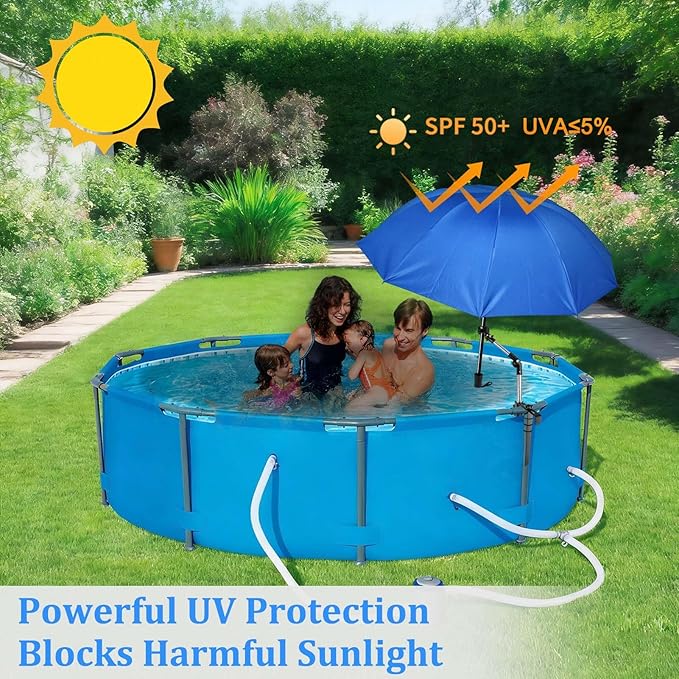 Pool Shade Umbrella, 49.2'' Large Adjustable Above Ground Pool Sunshade Canopy with Clamp 360°Swivel UPF 50+ Portable Weatherproof Patio Umbrella for Swimming Pool Outdoor Garden Beach Chairs
