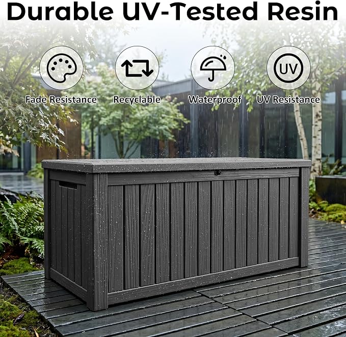 Large Outdoor Storage Box Waterproof, UV Resistant Resin Deck Box for Patio Furniture,Garden Tools,Cushions (Black, 150 Gallon)