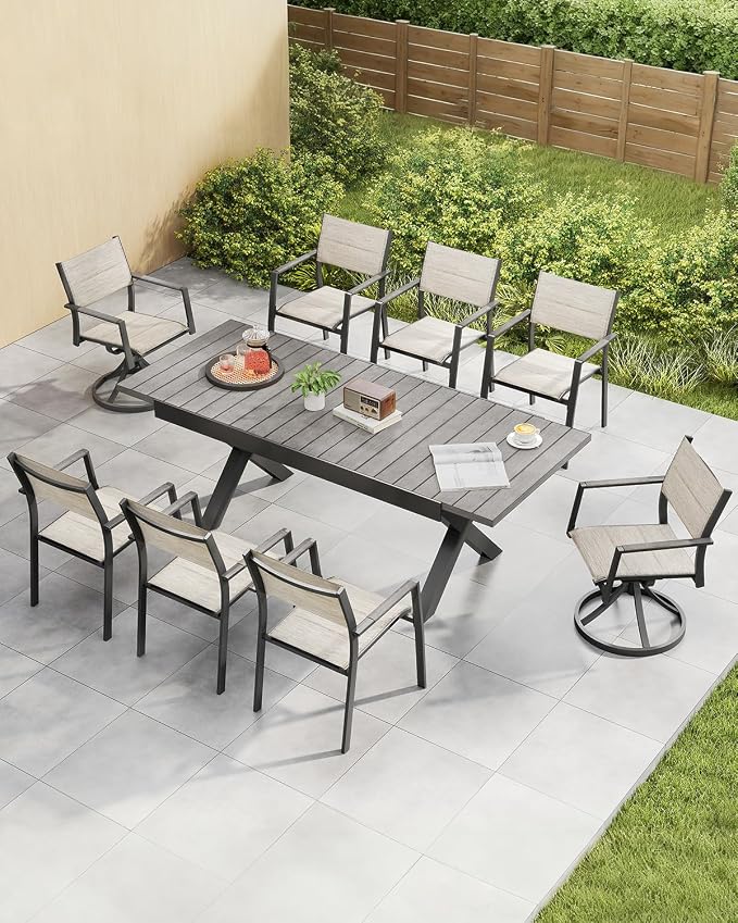 Patio Swivel Dining Chairs Set of 2, Never-Rust Aluminum Outdoor Dining Chairs, Outdoor Swivel Chairs Set with Upgraded 3D Double-Layer Textilene, Swivel Patio Dining Set for Deck, Limed Oak