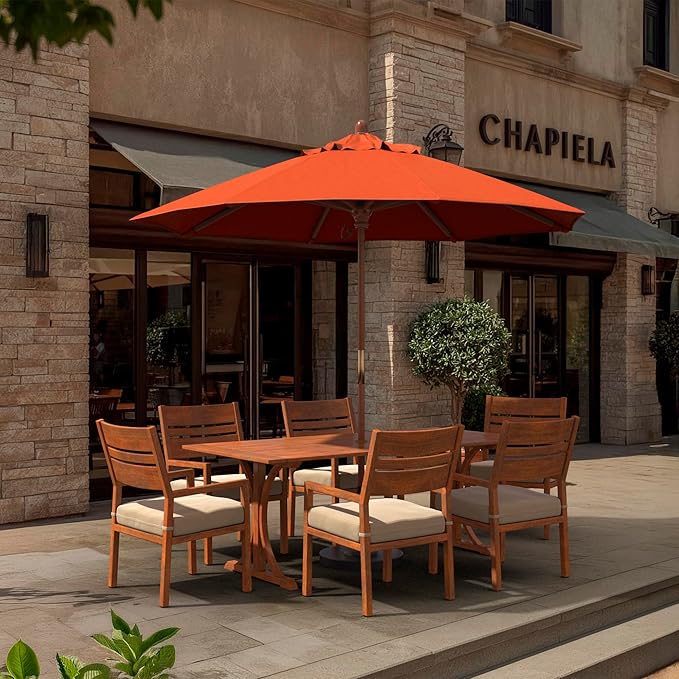California Umbrella 9' Premium Commercial Hardwood Patio Umbrella, Manual Lift With Olefin Kiwi Fabric
