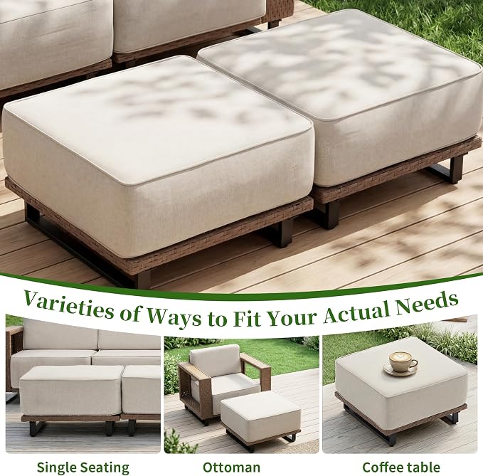 Bonzy Home 3 Piece Patio Furniture Set, Wicker Rattan Loveseat Sofa with 2 Ottoman and Extra-Thick Soft Cushions, Loveseat Couch Outdoor Patio Furniture with for Porch, Balcony