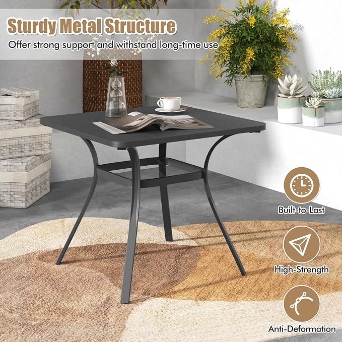 Giantex Patio Dining Table, 32”x32”x29” Outdoor Table, Heavy-Duty Metal Square Outside Table for 4 Persons, Patio Furniture for Backyard Garden Poolside