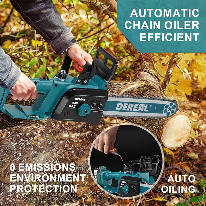 12 Inch Brushless Electric Chainsaw Cordless, 20V 2 Batteries Chain Saw 4000mAh Operated 1100w Upgraded Portable Compact Chainsaw Handheld for Wood Cutting, Blue