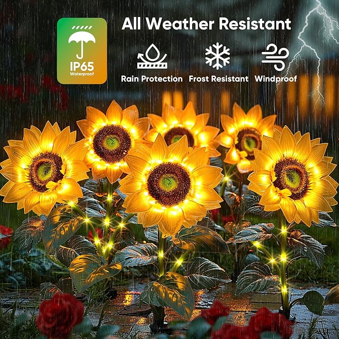 Solar Flowers Outdoor Waterproof: Gifts for Mom Mothers Day - 10Pack Sunflower with 30 Vivid Large Flowers - 800mAh Battery for 12H Runtime - IP65 Auto On/Off Solar Garden Lights for Patio Yard