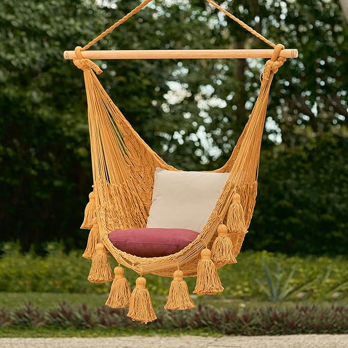 Novica Handmade Ocean Seat in Warm Honey Cotton Hammock Swing (Single)