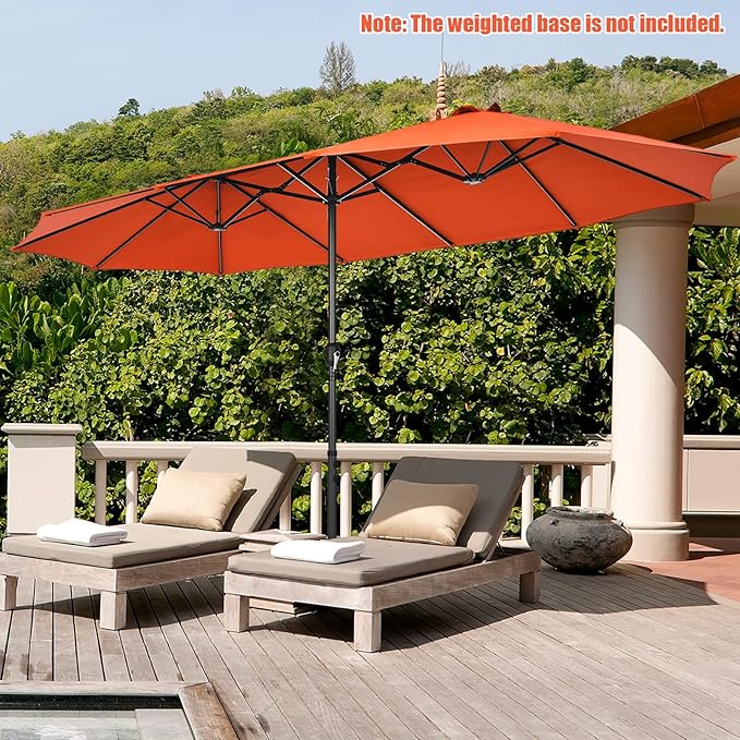 Tangkula 15Ft Double-Sided Patio Umbrella, Outdoor Extra Large Umbrella W/Hand-Crank System & Air Vents, Market Twin Umbrella W/ 12-Rib Sturdy Metal Frame for Poolside, Garden Backyard (Orange)
