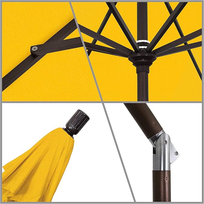 California Umbrella 9' Round Aluminum Patio Umbrella, Crank Lift, Collar Tilt, Bronze Pole, Lemon Olefin
