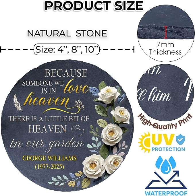 Personalized Memorial Garden Stone, Because Someone We Love is in Heaven Natural Stone, Gardenias Headstone Gift for Loss of Loved One, Bereavement Keepsake Grieving Grave Marker Mom Dad Nana Grandpa