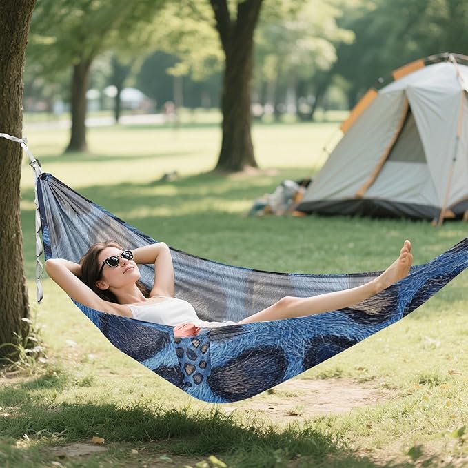Blue Leopard Skin Texture 330lb Capacity Outdoor Hammock with Portabl Carry Bag Fabric Hammock for Outside Beach Patio Garden macas mexicanas de Patio para Adulto