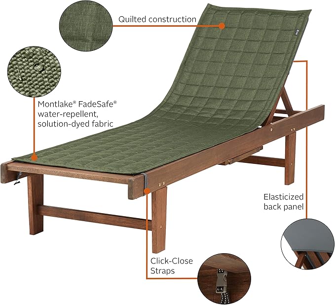 Classic Accessories Montlake Water-Resistant 72 Inch Patio Chaise Lounge Slipcover, Heather Fern