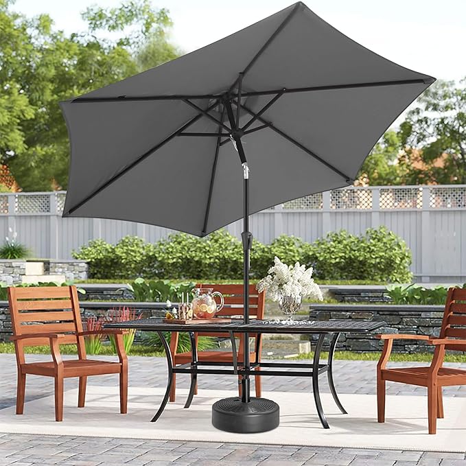 10ft Patio Umbrella Outdoor - Table Umbrella with 6 Sturdy Ribs, Market Umbrella with Push Button Tilt, UV Protection for Pool, Porch, Garden, Deck, Backyard (Anthracite)