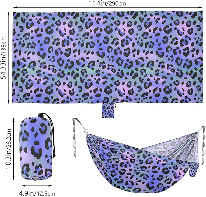 Camping Hammock Outdoor Hammocks for Outside Blue Laser Leopard Cheetah Beach Trees Portable Lightweight with Pockets Tree Straps Indoor