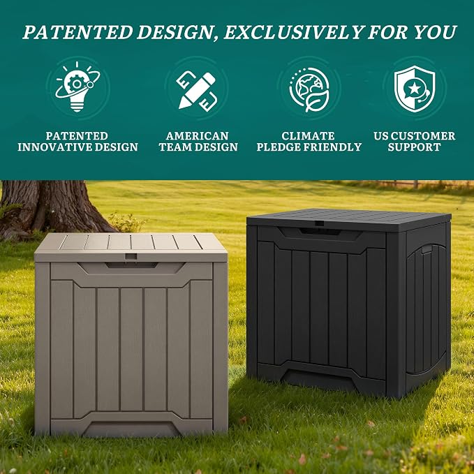 YITAHOME 31 Gallon OutdoorDeck Box, Lockable Resin Storage Box and Waterproof Package Delivery Box for Patio, Garden, Poolside, Cushions, Supplies & Sports Gear, Taupe