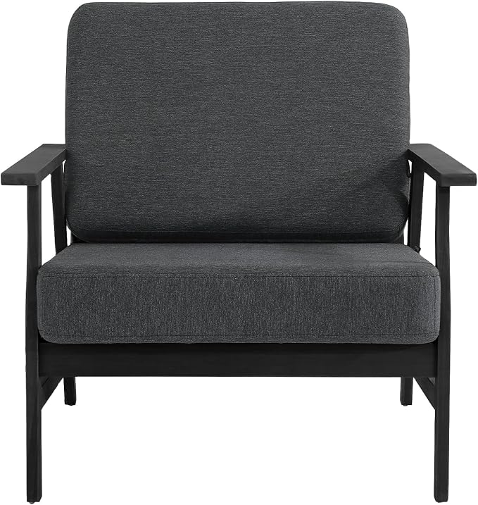 3 Piece Wood Patio Chair Outdoor Bistro Set, Outdoor Armchair All Weather Patio Sofa Furniture Backyard Conversation Sets with Dark Wooden Side Table, Dark Gray