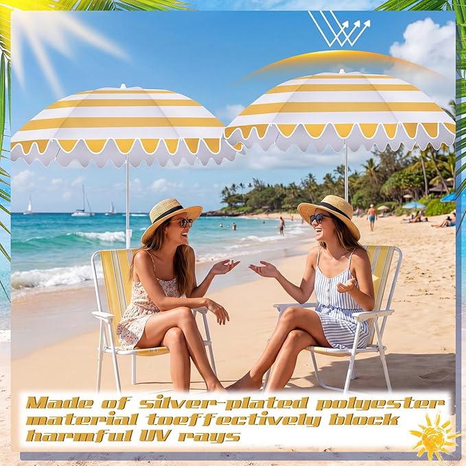 Abbylike 2 Pcs Scalloped Chair Umbrella with Universal Adjustable Clamp 38'' Portable Wheelchair Umbrella UPF 50+ Camping Chair Parasol with Bag for Outdoor Patio Lawn