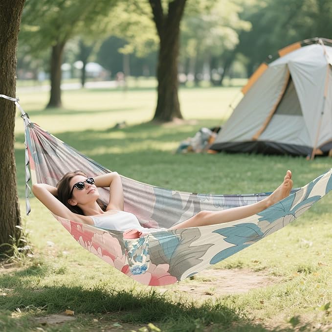 Blooming Blue and Pink Flowers 330lb Capacity Camping Hammock Swing Hammock for Outside Patio Backyard Poolside hamaca para acampar