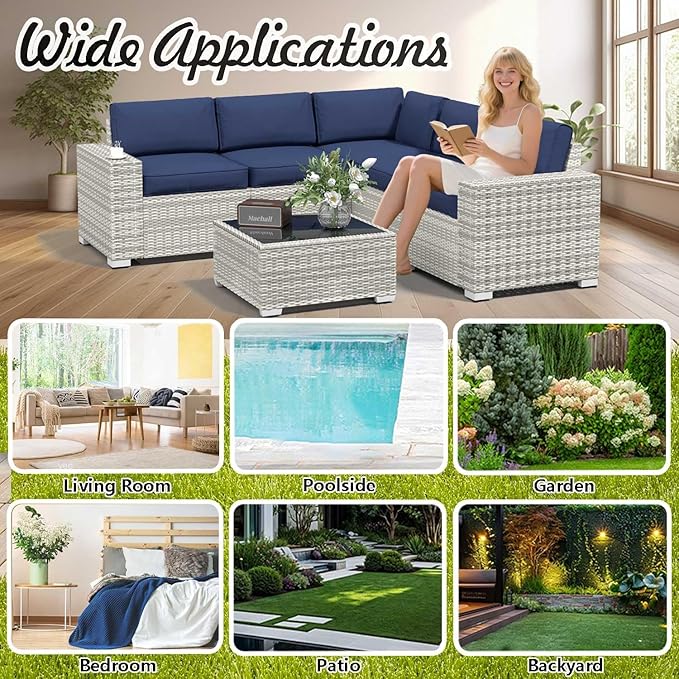 YLGJ&TIDY Patio Furniture Set, 8 Inch Armrest Outdoor Sectional Sofa, 6 Piece Wicker Outdoor Furniture Conversation Sets with Waterproof Cushions and Coffee Table for Backyard Deck