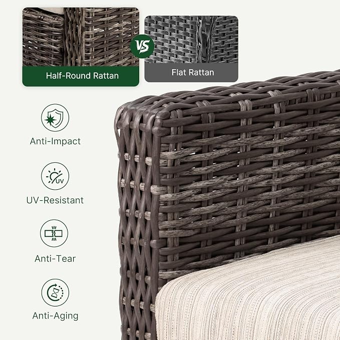 Wicker Patio Conversation Set, Outdoor Patio Furniture Set with Deep Seating, Wide Armrests & Thick Cushions, All-Weather Outdoor Furniture Set for Patio, Porch, Deck & Backyard