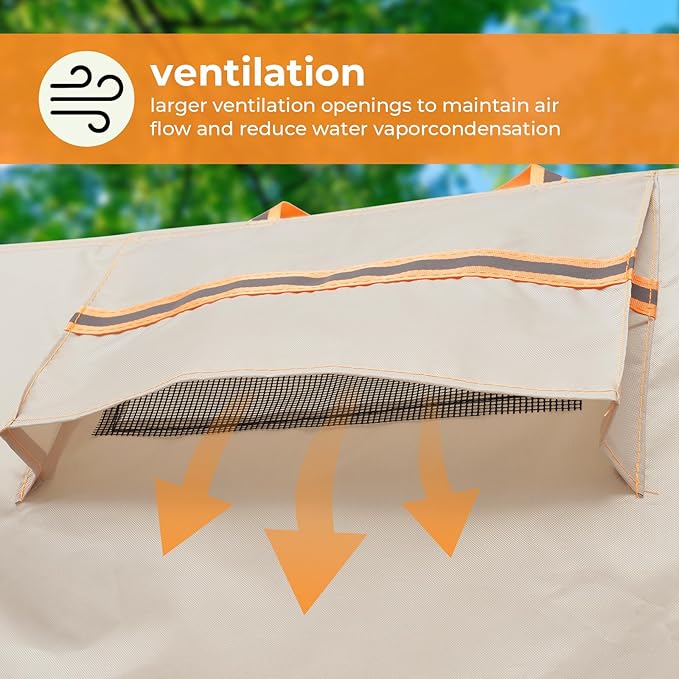 Patio Picnic Table Cover Waterproof, 70 / 72 Inch Patio Picnic Table Bench Cover, Heavy Duty 420D Oxford Fabric Anti UV Windproof with Adjustable Straps Air Vent, Fits 6 FT Picnic Tables, Khaki