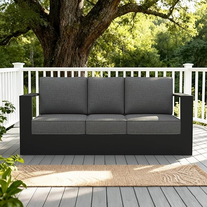 LayinSun Oversized Aluminum Outdoor Furniture, 1 Piece Patio 3-Seat Sofa, Deep Seating and Upgraded 6-inch Cushions for Porch, Balcony, Deck