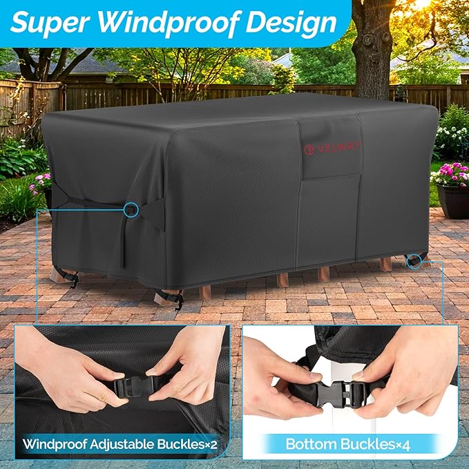 Velway Patio Furniture Cover Waterproof - Heavy-Duty 500D Upgraded Tear-resistant Outdoor Table Chair Set Cover with Windproof Buckles&Large Air Vent Anti-UV Rectangle Furniture Covers 67"x37"x28"