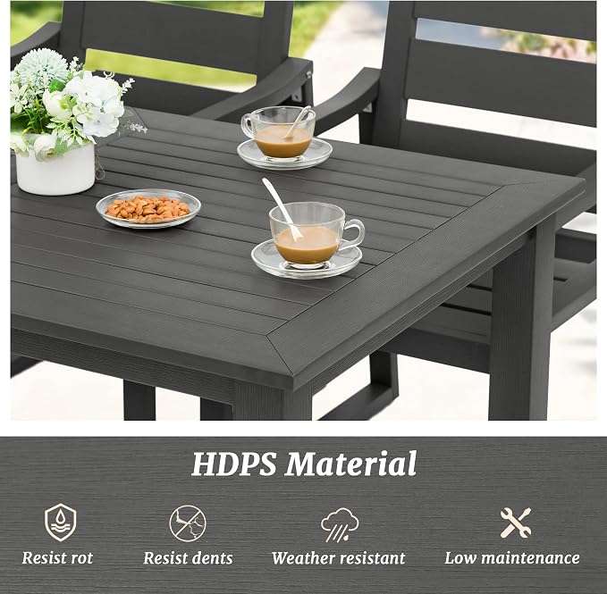 Cozyman HDPS Outdoor Dining Chairs Set of 8, 350 LBS, Patio Dining Chairs with Armrest, All Weather Outdoor Kitchen Chairs with Square Frame Legs for Outdoor Indoor, Lawn, Garden, Backyard, Dark Gray