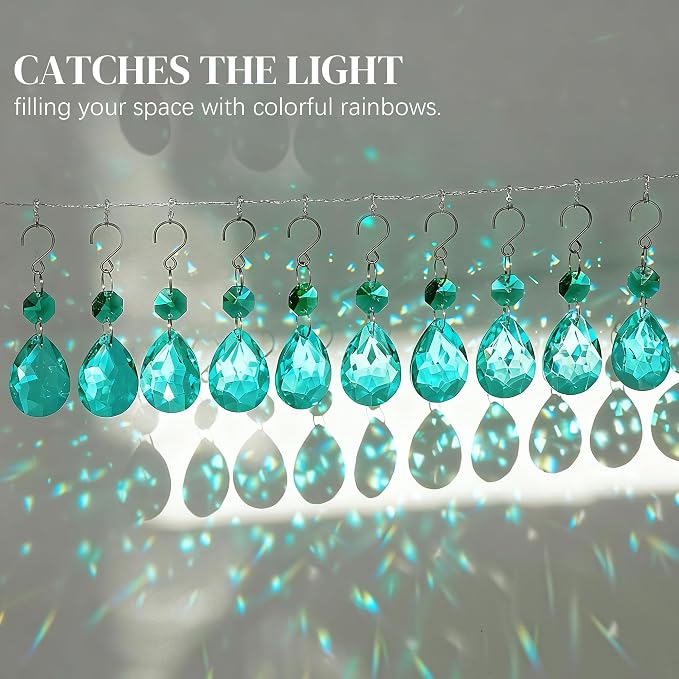 10 Pcs Cyan Blue Crystal Bauhinia Prisms Chandelier Window Decor | Cyan Blue Crystal Bauhinia Pendants 3 Inch Chandelier Beads Replacement Hanging Sun Catcher for DIY Window Wedding Decor