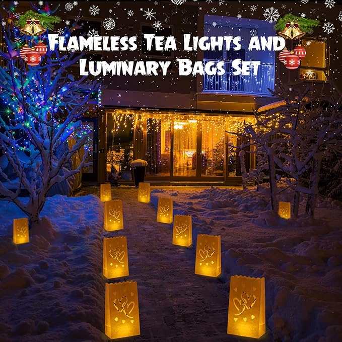 Sabary 50 Sets Luminary Bags with Flameless Tea Lights Outdoor Luminaries LED Lantern Candle Bags for Wedding Birthday Ramadan Christmas Party Decorations Romantic Decor(Romantic Heart)