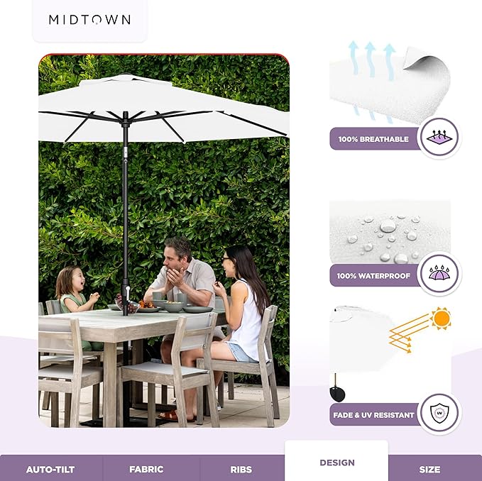 Midtown Umbrellas – The Swilt 8 Ft Patio Umbrellas with 360° Swivel & Tilt Mechanism, 8 Fiberglass Ribs & Terylast Polyester Fabric for Backyard, Deck, Pool & Cafes - Ivory Canopy, Black Pole