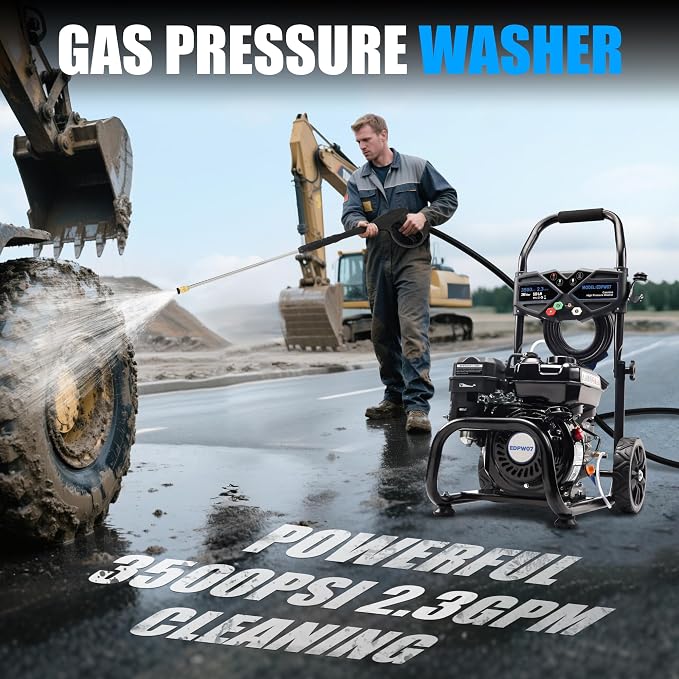 3500 PSI Gas Pressure Washer, 2.3 GPM Heavy-Duty Cleaner with 209CC 7HP Engine, 25ft Hose, Aluminum Pump, Soap Tank & 4 Quick-Connect Nozzles (Black)