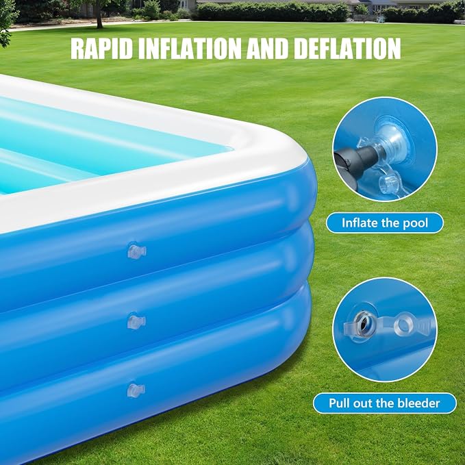 Inflatable Pool for Adults, 142" x 71" x 21" Blow Up Pools, Rectangular Family Swimming Pool
