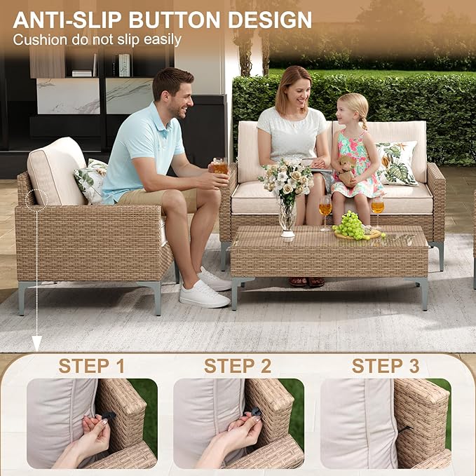 2 Pieces Patio Single Sofa Chairs Outdoor Sofa Armchairs with Anti-Slip Cushions and Waterproof Cover for Balcony,Deck,Beige