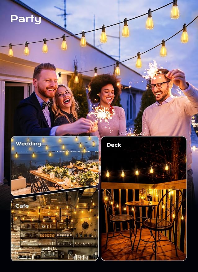 Brightown Outdoor String Lights, 75FT 22+2 LED ST38 LED Patio Lights Shatterproof, Dimmable IP65 Waterproof Connectable Hanging Outdoor Light for Backyard, Porch, Deck, Balcony