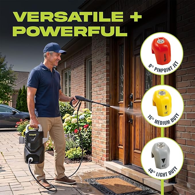 Sun Joe Electric Pressure Washer with Foam Cannon, Quick-Connect Nozzles,1500 PSI and 1.1 GPM, for Driveways, Decks, Siding, and Vehicles, SPX1500-Q