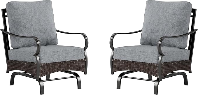 PHI VILLA Rocking Patio Sofa Chairs - 2 PCS Outdoor Rocking Armchairs, Patio Seating with High Back Deep Seat for Porch Deck Balcony