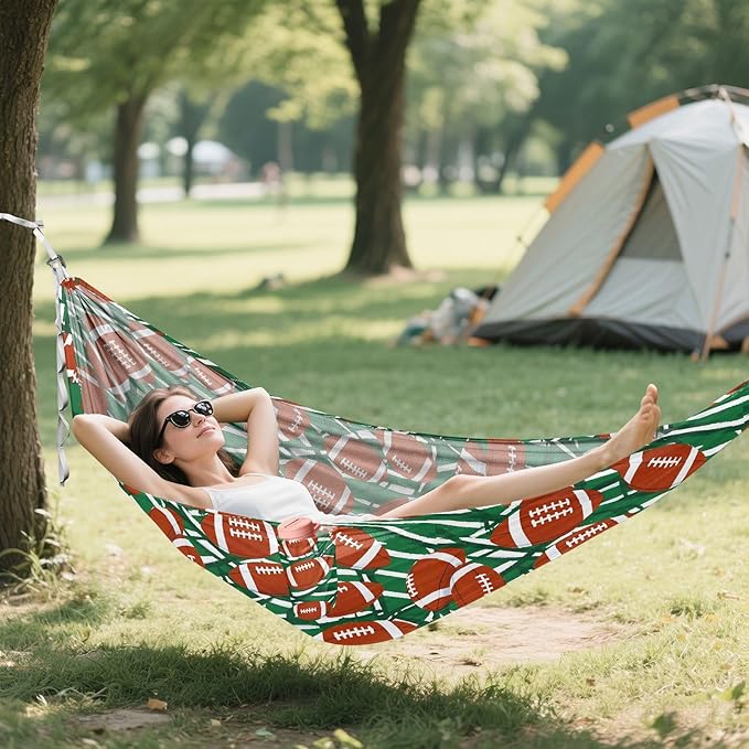 Camping Hammock Outdoor Hammocks for Outside Football Stripes Beach Trees Portable Lightweight with Pockets Tree Straps Indoor