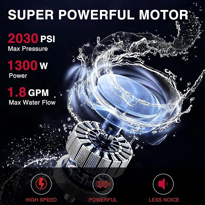 Electric Pressure Washer, 1850 PSI Max,3.0 GPM, 5" Wheels, 18M Cord/Hose Length Max, Power Washer for Patio, Car, Driveway, Fence & Home Cleaning
