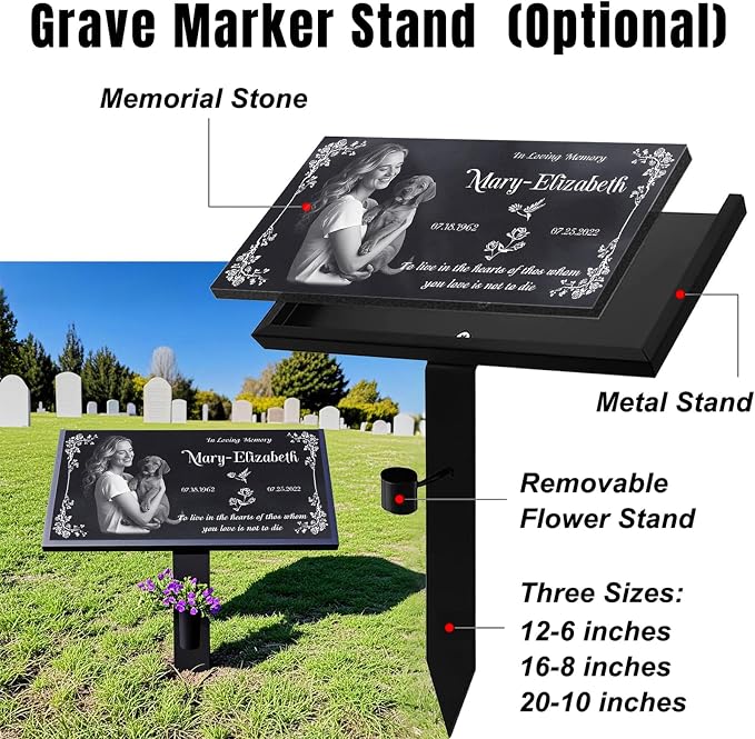 Headstones for Graves - Natural Granite Memorial Stone Custom Tombstones for Grave Stones Temporary Grave Marker for Cemetery for Humans with Photo Outdoor