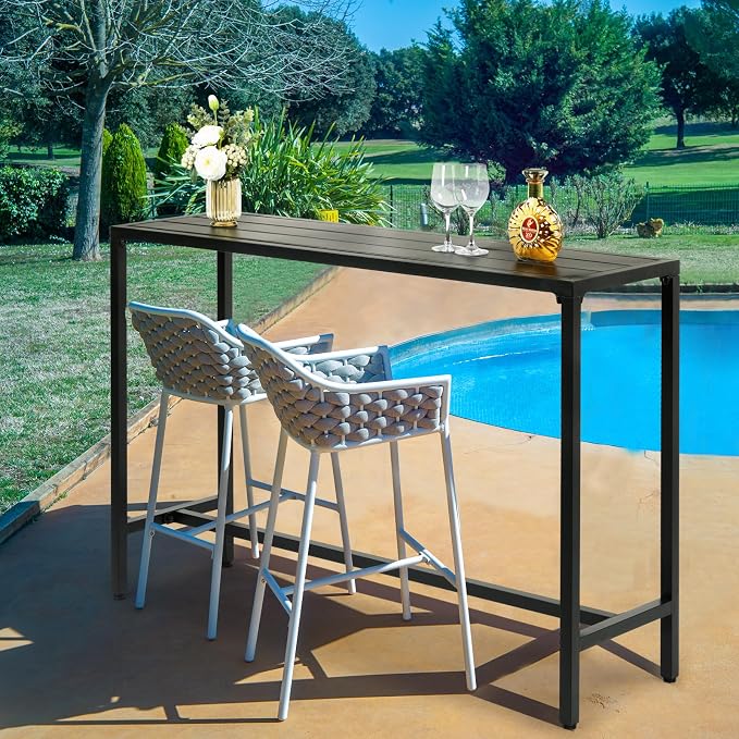55 Inch Outdoor Bar Table, Bar Height Pub Table, Counter Height Bar Table, Rectangular High Top Kitchen & Dining Counter Table