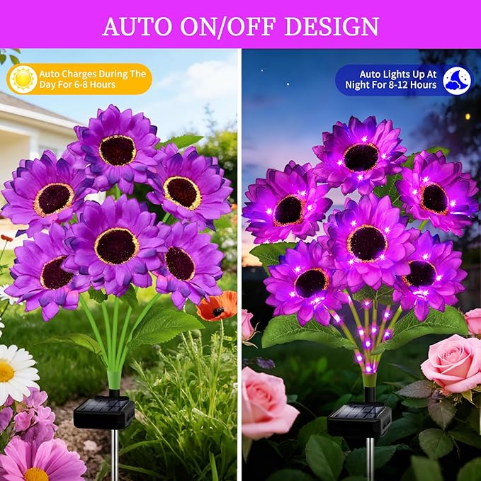 ANGMLN Solar Garden Lights 6 Pack 36 Solar Sunflower Lights, Waterproof Solar Purple Flower Light for Outdoor Decoration, Decorative Stakes for Yard,Landscape,Patio,Gifts for Women