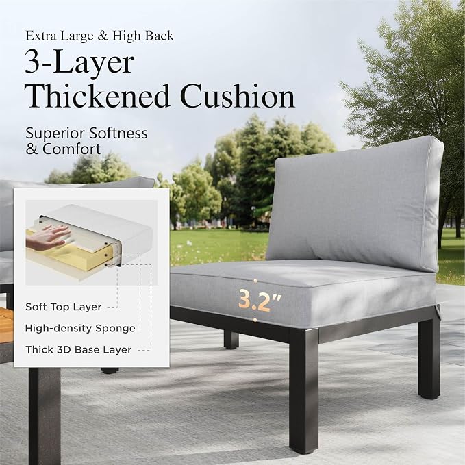 Sophia & William 3 Pieces Outdoor Patio Furniture Set, Metal Sectional Sofa Set Patio Conversation Set with Cushions-2 x Single Sofa with Side Table, 1 x Loveseat