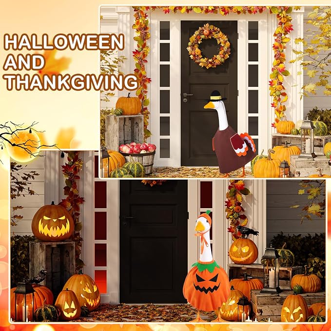 FuWeave 8 Set Holiday Porch Goose Outfits 23'' Goose Clothes Summer Fall Halloween Christmas Winter Thanksgiving Valentine St. Patrick Easter 4th of July Lawn Porch Geese Costume for Patio Yard Decor