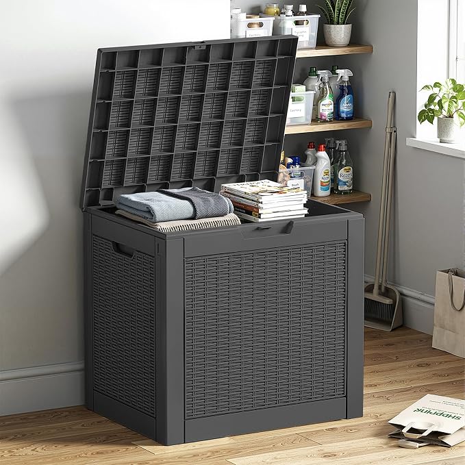 EasyUp 36 Gallon Deck Box Small Deck Box for Indoor and Outdoor,Waterproof Storage Boxs for Patio Furniture,Garden Tools,Cushions, Lockable and UV Resistant,Easy to Install(Black)
