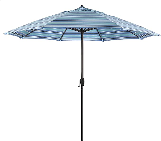 California Umbrella 12-Year Protection 9-Ft Outdoor Patio Umbrella, Sunbrella Fade-Resistant Acrylic Fabric, Auto Tilt and Crank, Heavy-Duty Aluminum Frame/Reinforced Ribs, Bronze Pole, Dolce Oasis