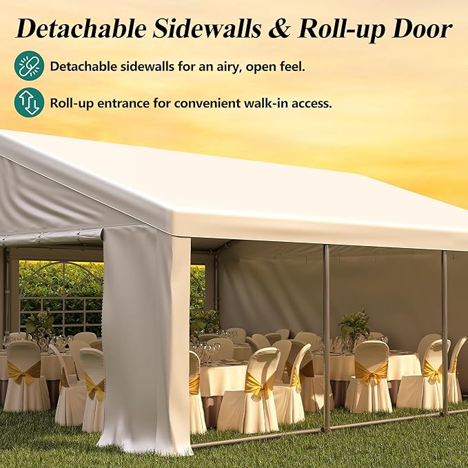 GARTOO 20' x 20' Heavy Duty Party Tent - Outdoor Wedding Gazebo Event Shelter Canopy with 2 Storage Bags & 4 Sand Bags for Outdoor Event, Wedding, Birthday Party