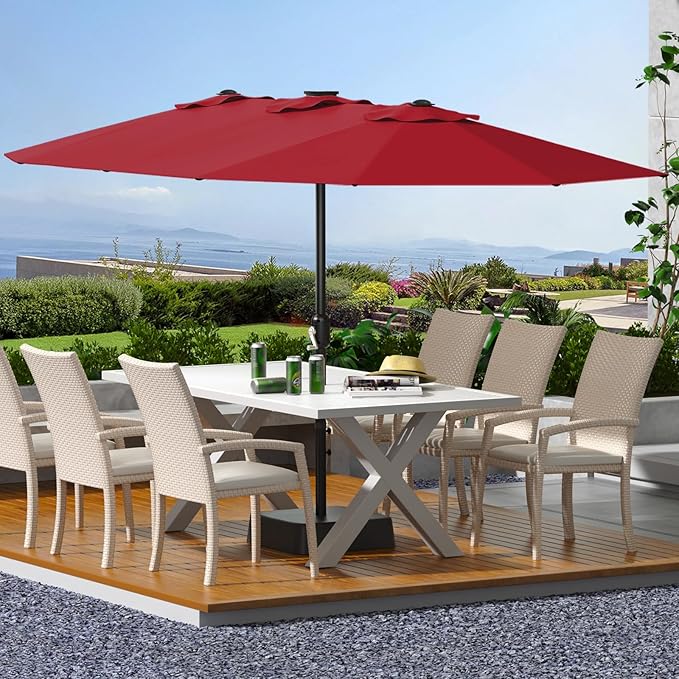 GarveeHome 13ft Large Patio Umbrellas with NO Base, Outdoor Double-Sided Rectangle Market Umbrella with Crank Handle, for Pool Lawn Garden