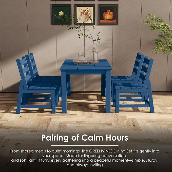 GREENVINES 7 Piece HDPE Outdoor Patio Dining Set, Table and 6 Chairs, Blue